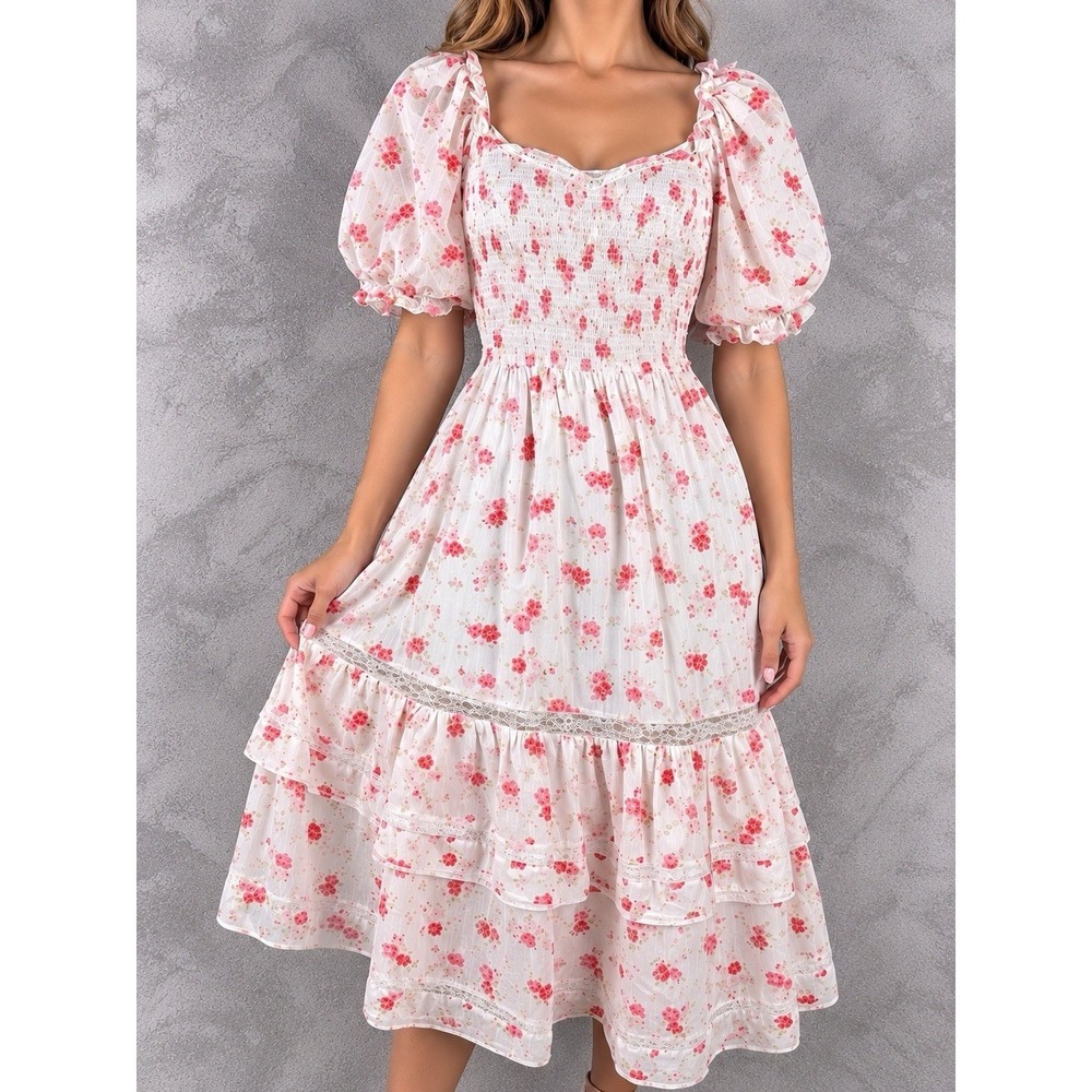 LoveShackFancy x Target Smocked Dress Womens XL White Puff Sleeve Cottagecore